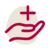 rotes Outline-Icon Hand mit Plus auf beigefarbenem Untergrund
