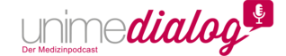 Schwarz-weißes Logo mit dem Schriftzug 'unime' und rotem Schriftzug 'dialog' daneben ein rotes Mikrofon-Symbol
