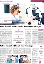 ganze Zeitungsseite mit farbigen Fotos und journalistischem Text