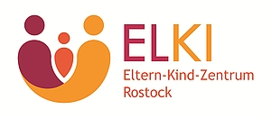 ein buntes Logo bestehend aus drei stilisierten Personen und dem Schriftzug Elki mit der Unterzeile Eltern-Kind-Zentrum Rostock