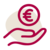 rotes Outline-Icon Hand mit Euro auf beigefarbenem Untergrund